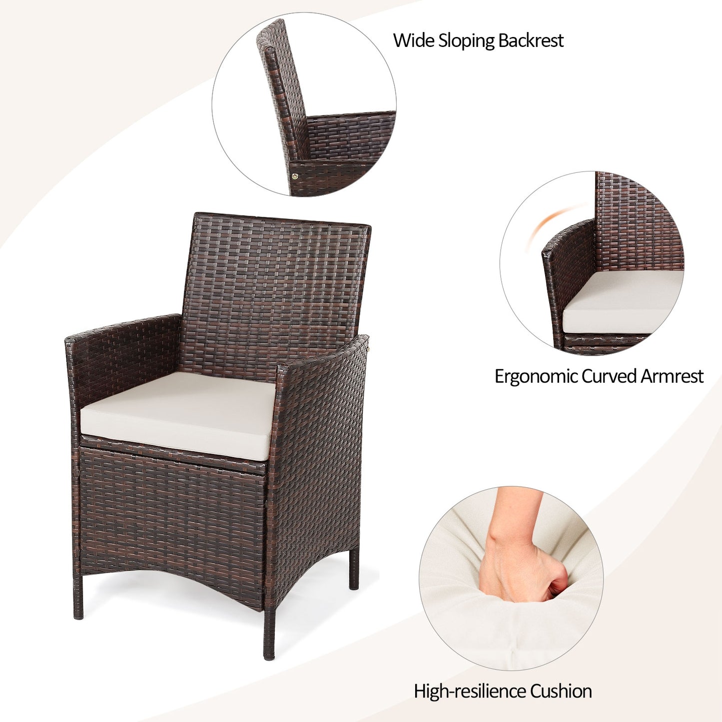 3 Pcs Patio Rattan Furniture Set Cushioned Sofa and Glass Tabletop Deck, White Patio Conversation Sets at Gallery Canada