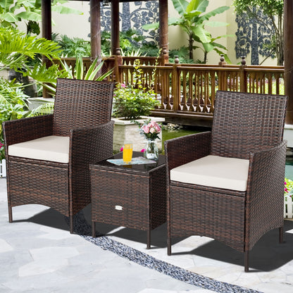 3 Pcs Patio Rattan Furniture Set Cushioned Sofa and Glass Tabletop Deck, White Patio Conversation Sets at Gallery Canada