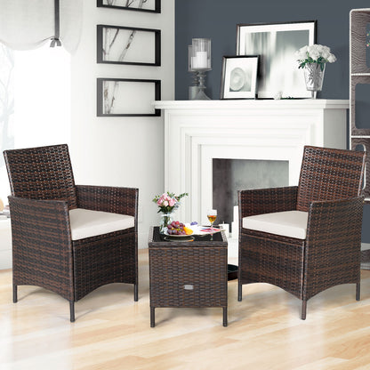 3 Pcs Patio Rattan Furniture Set Cushioned Sofa and Glass Tabletop Deck, White Patio Conversation Sets at Gallery Canada