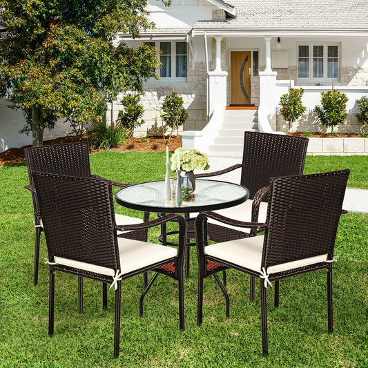 Set Of 4 Patio Rattan Stackable Dining Chairs, Light Brown