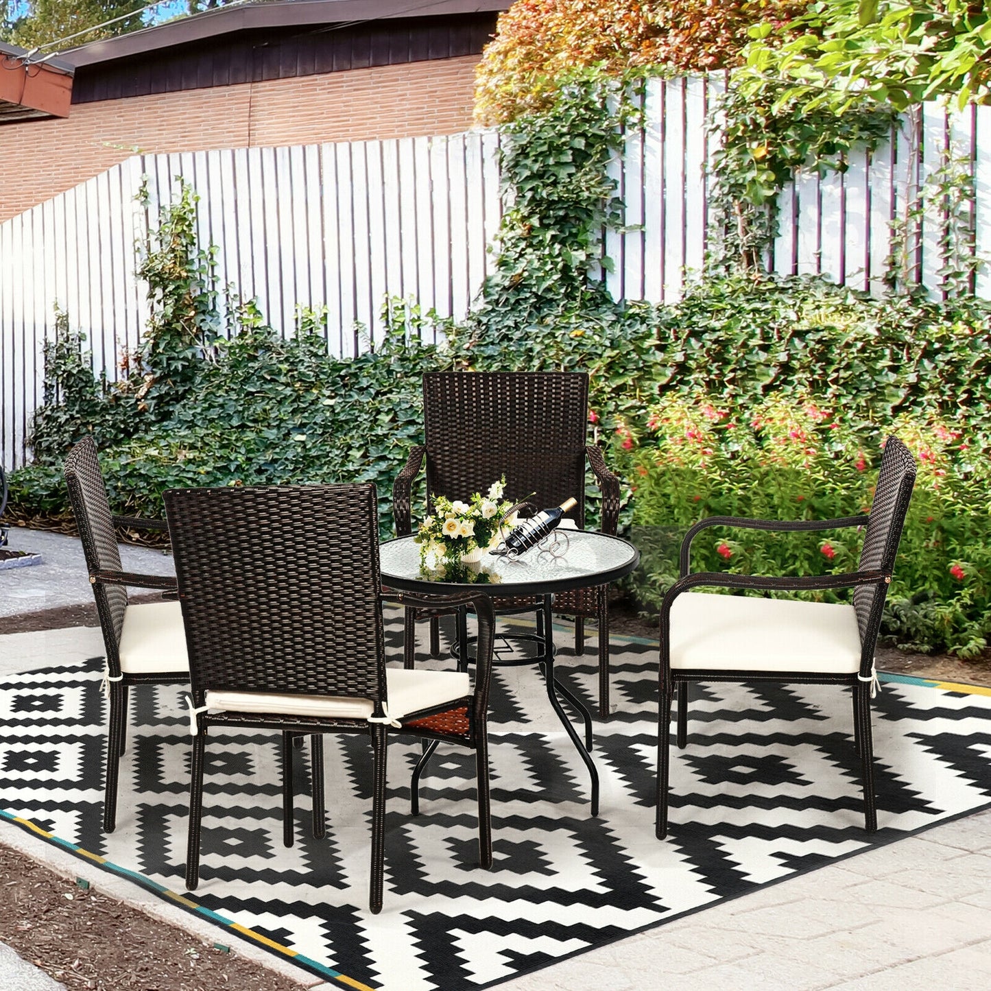 Set Of 4 Patio Rattan Stackable Dining Chairs, Light Brown Patio Dining Chairs at Gallery Canada