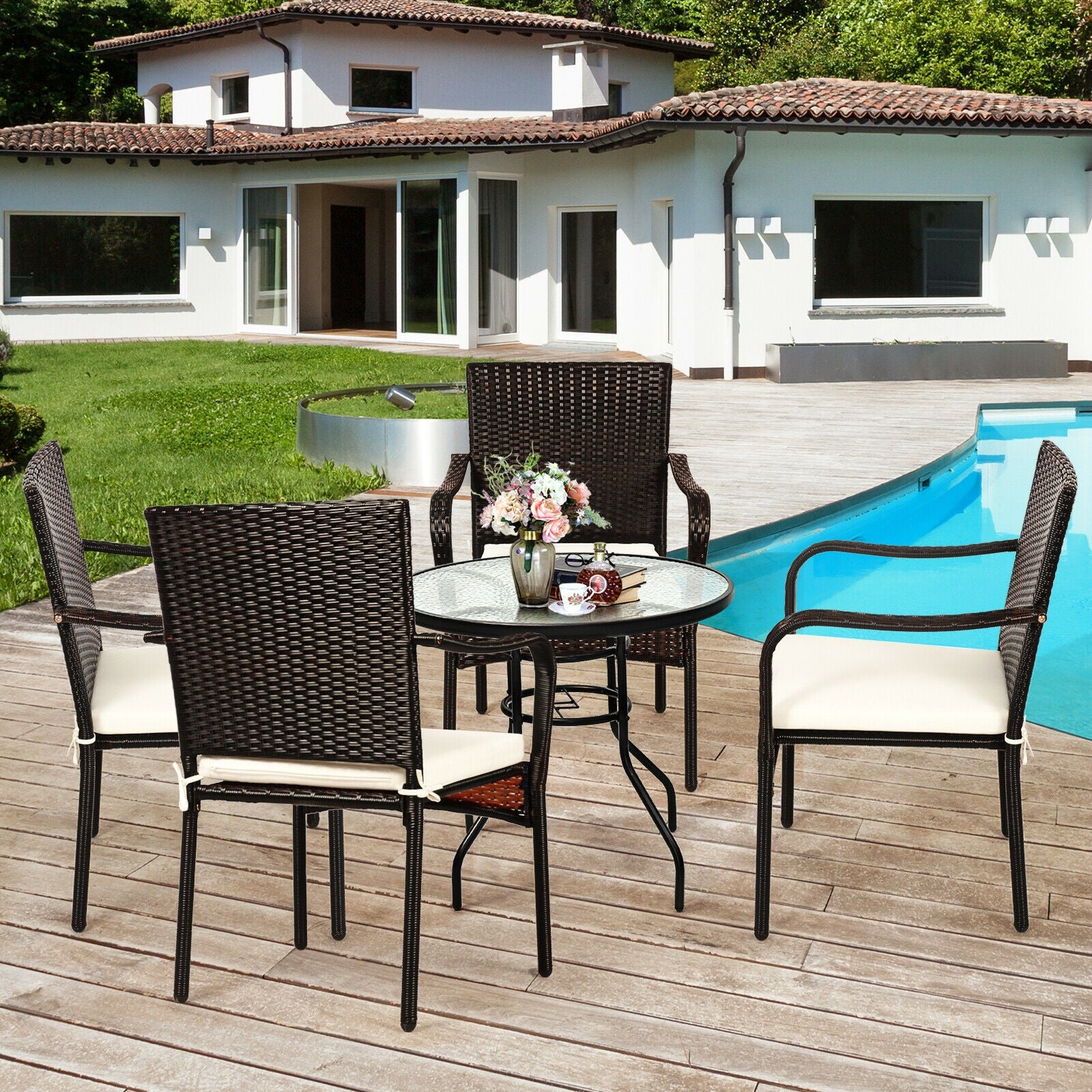 Set Of 4 Patio Rattan Stackable Dining Chairs, Light Brown Patio Dining Chairs at Gallery Canada