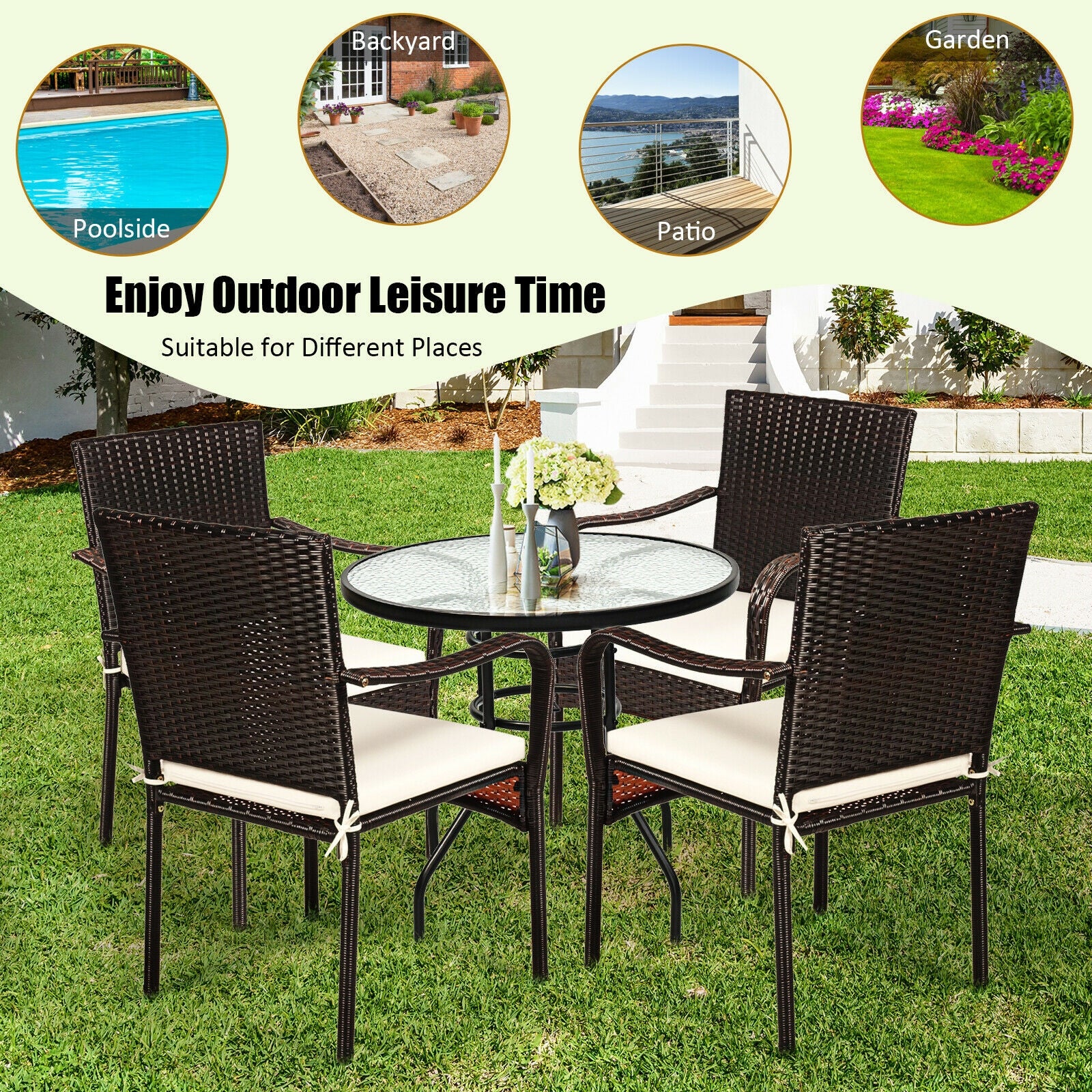 Set Of 4 Patio Rattan Stackable Dining Chairs, Light Brown Patio Dining Chairs at Gallery Canada