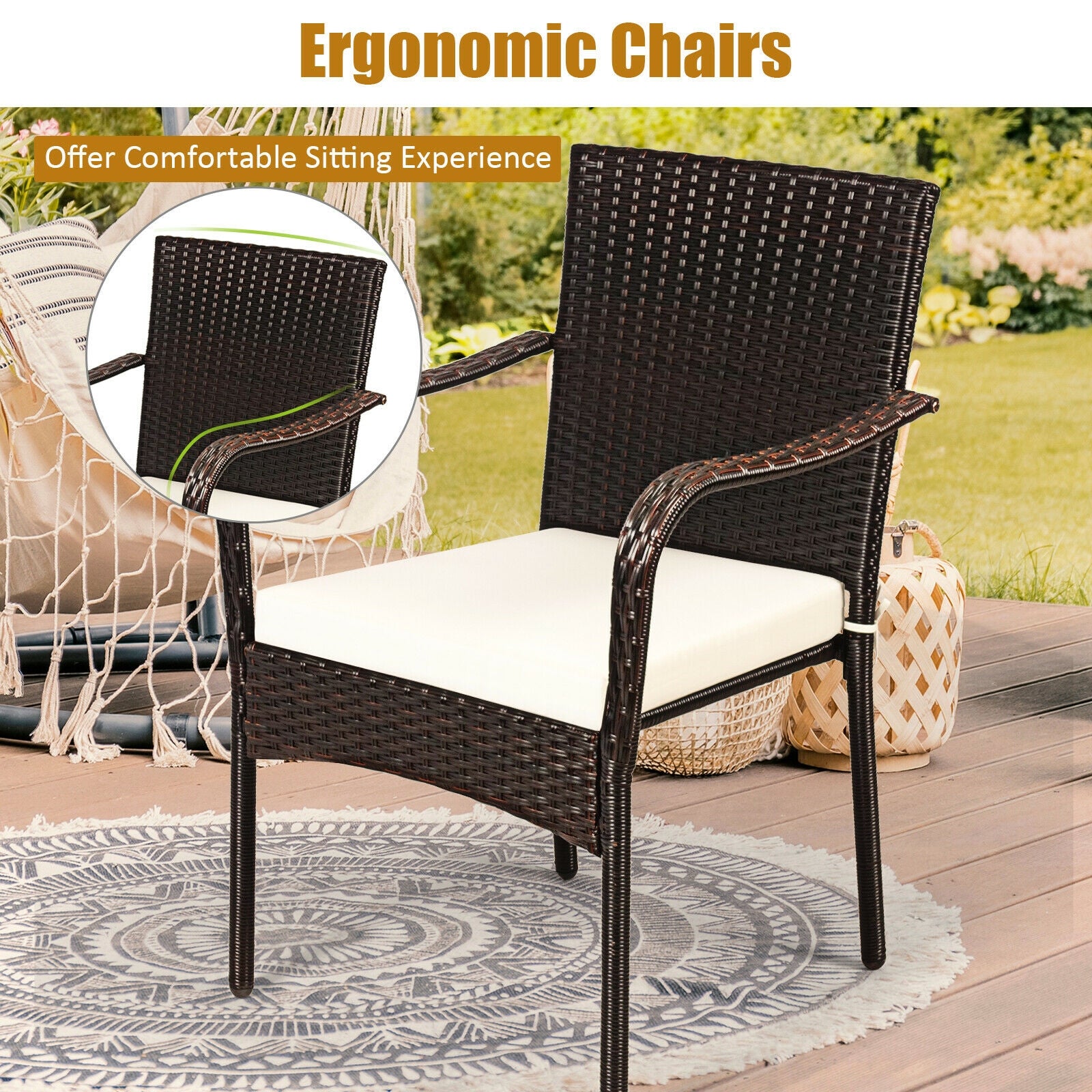 Set Of 4 Patio Rattan Stackable Dining Chairs, Light Brown Patio Dining Chairs at Gallery Canada