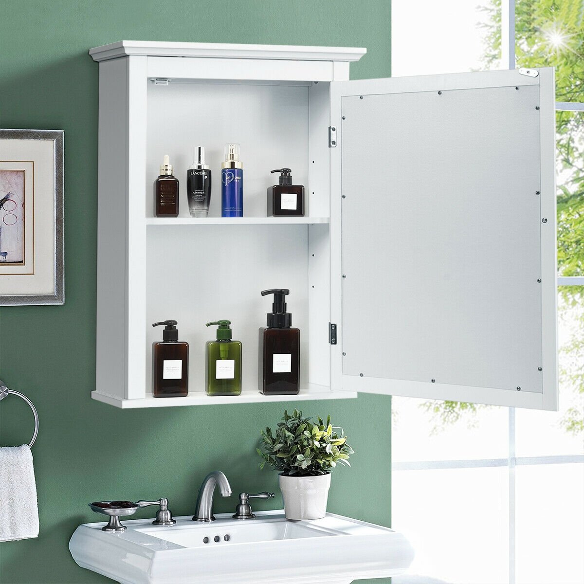 Bathroom Mirror Cabinet Wall Mounted Adjustable Shelf Medicine Storage, White at Gallery Canada