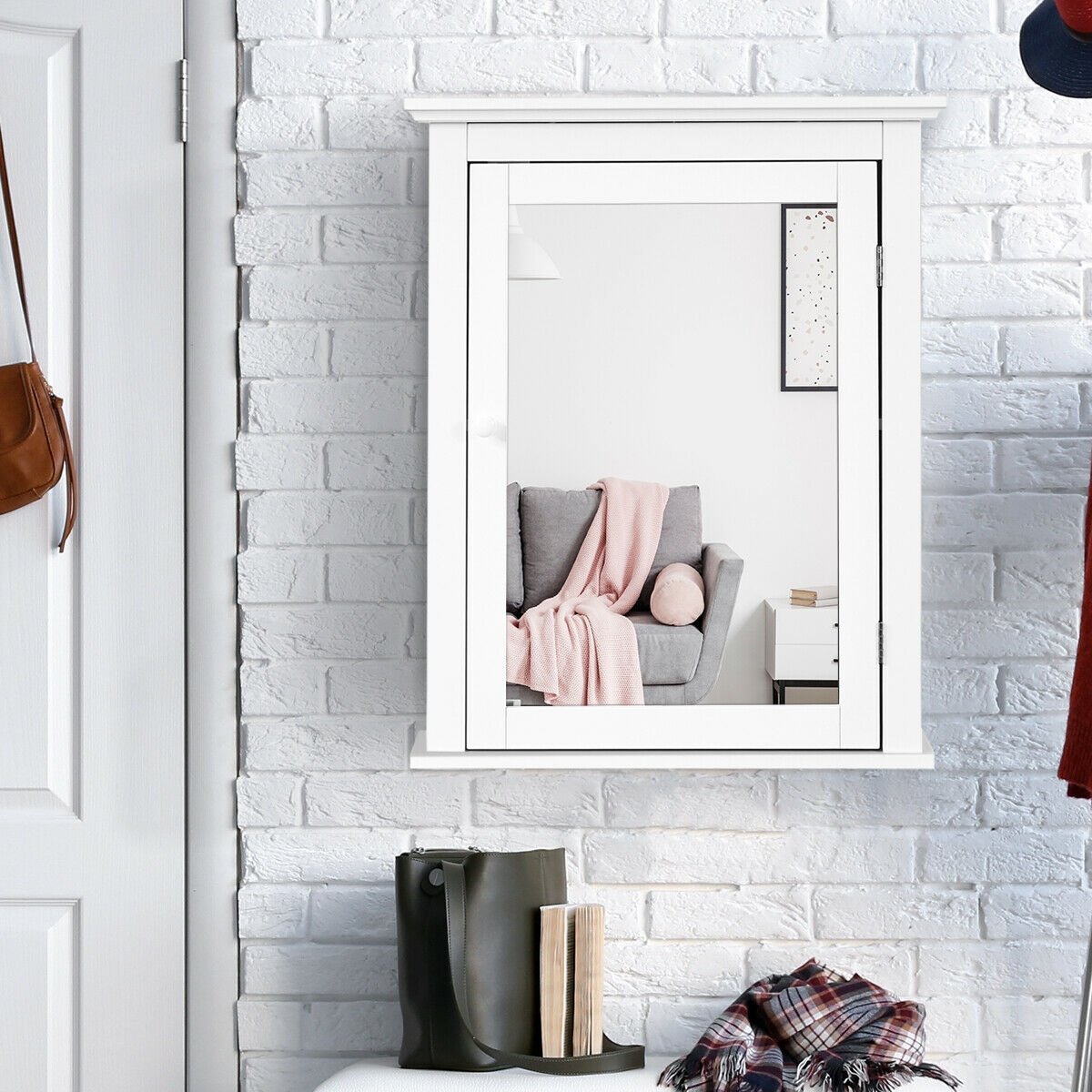 Bathroom Mirror Cabinet Wall Mounted Adjustable Shelf Medicine Storage, White at Gallery Canada