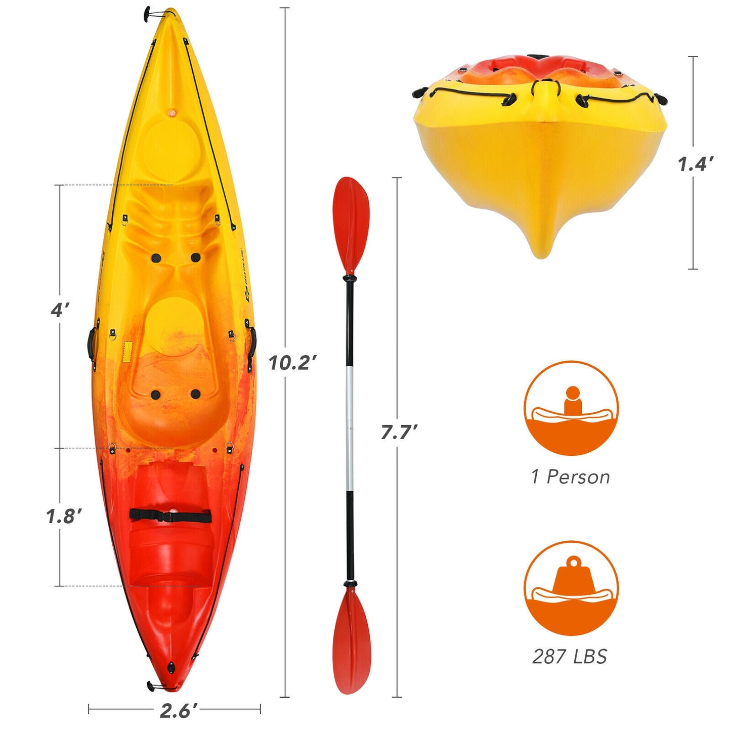 Single Sit-on-Top Kayak with Detachable Aluminum Paddle, Yellow Surfing at Gallery Canada