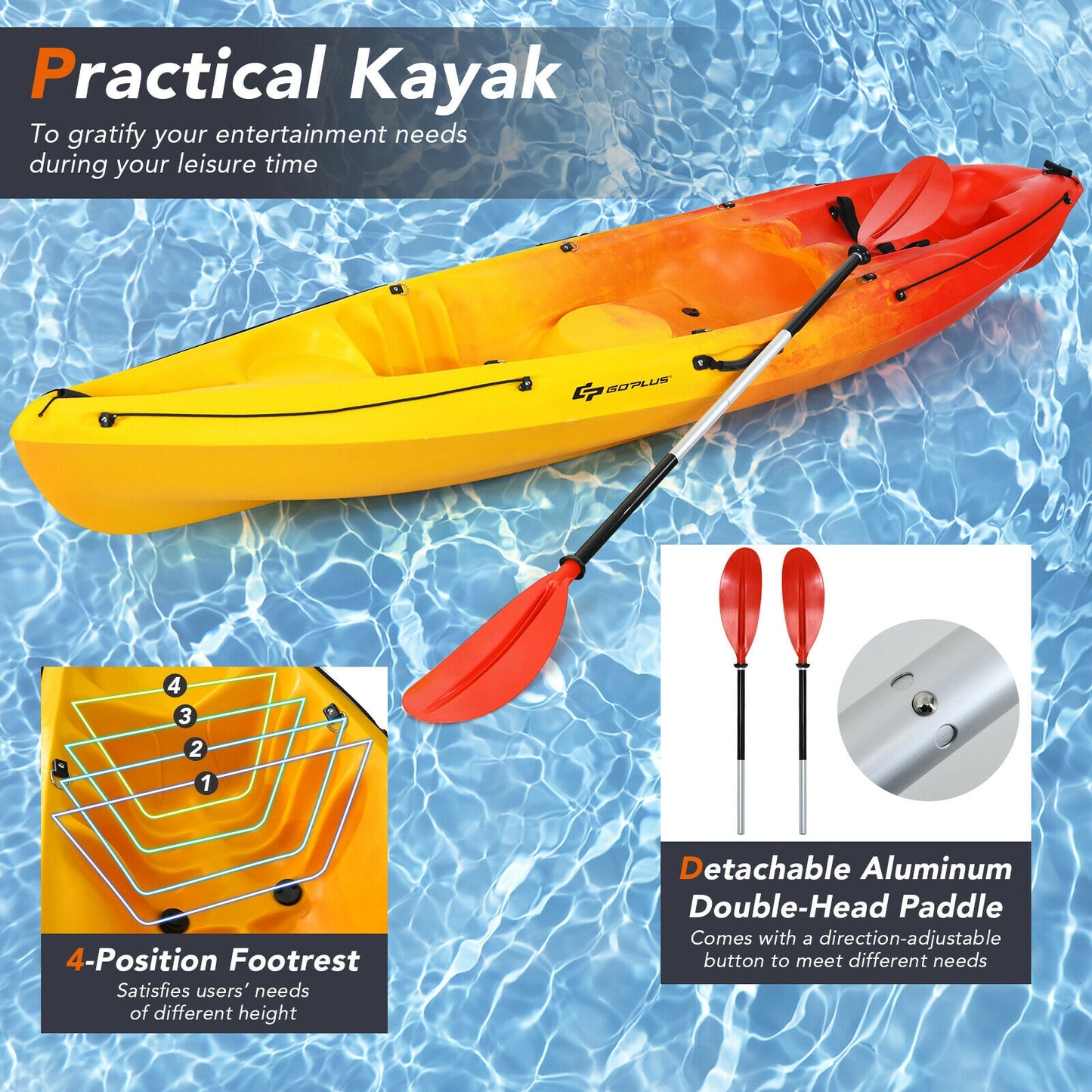 Single Sit-on-Top Kayak with Detachable Aluminum Paddle, Yellow Surfing at Gallery Canada