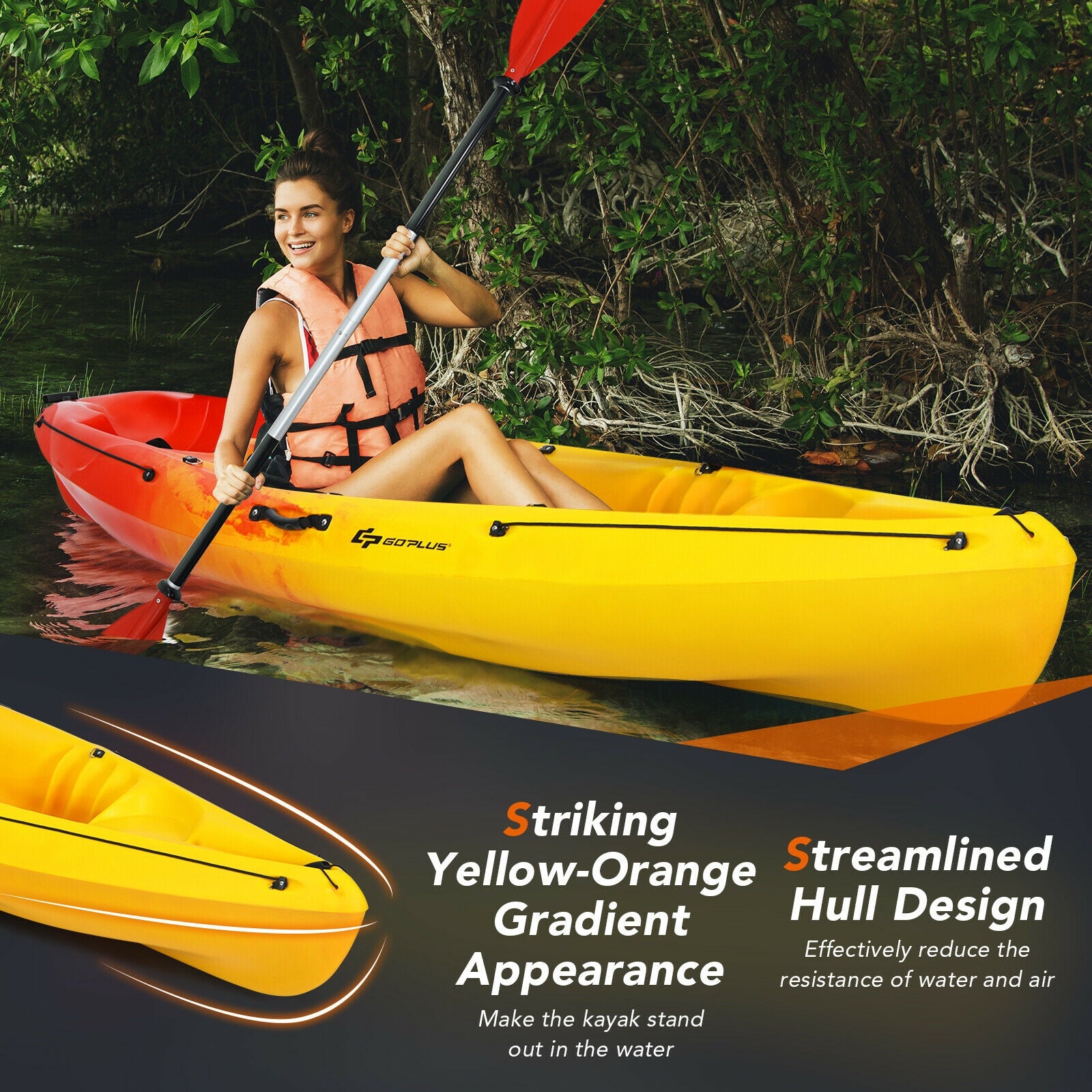 Single Sit-on-Top Kayak with Detachable Aluminum Paddle, Yellow Surfing at Gallery Canada