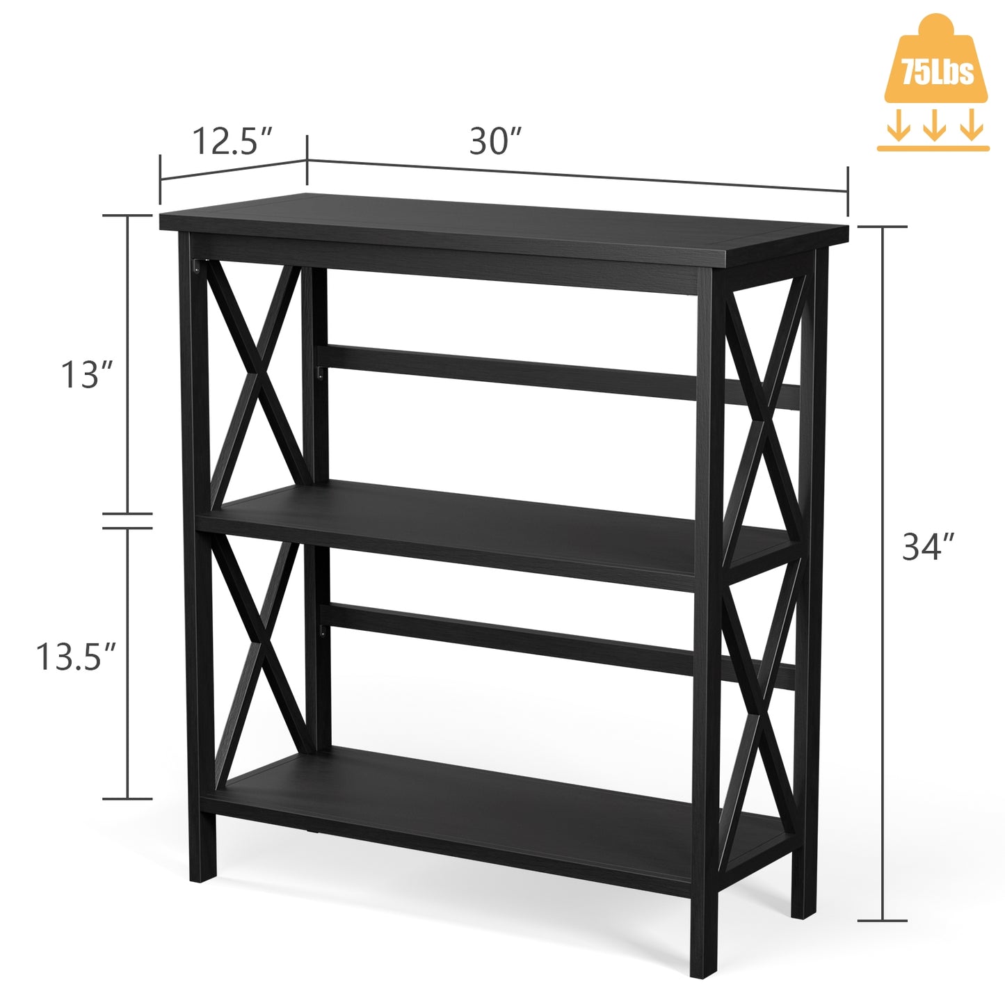 3-Tier Multi-Functional Storage Shelf Units Wooden Open Bookcase and Bookshelf, Black Bookcases at Gallery Canada
