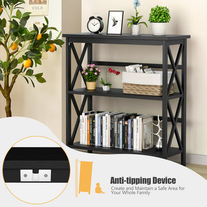 3-Tier Multi-Functional Storage Shelf Units Wooden Open Bookcase and Bookshelf, Black Bookcases at Gallery Canada