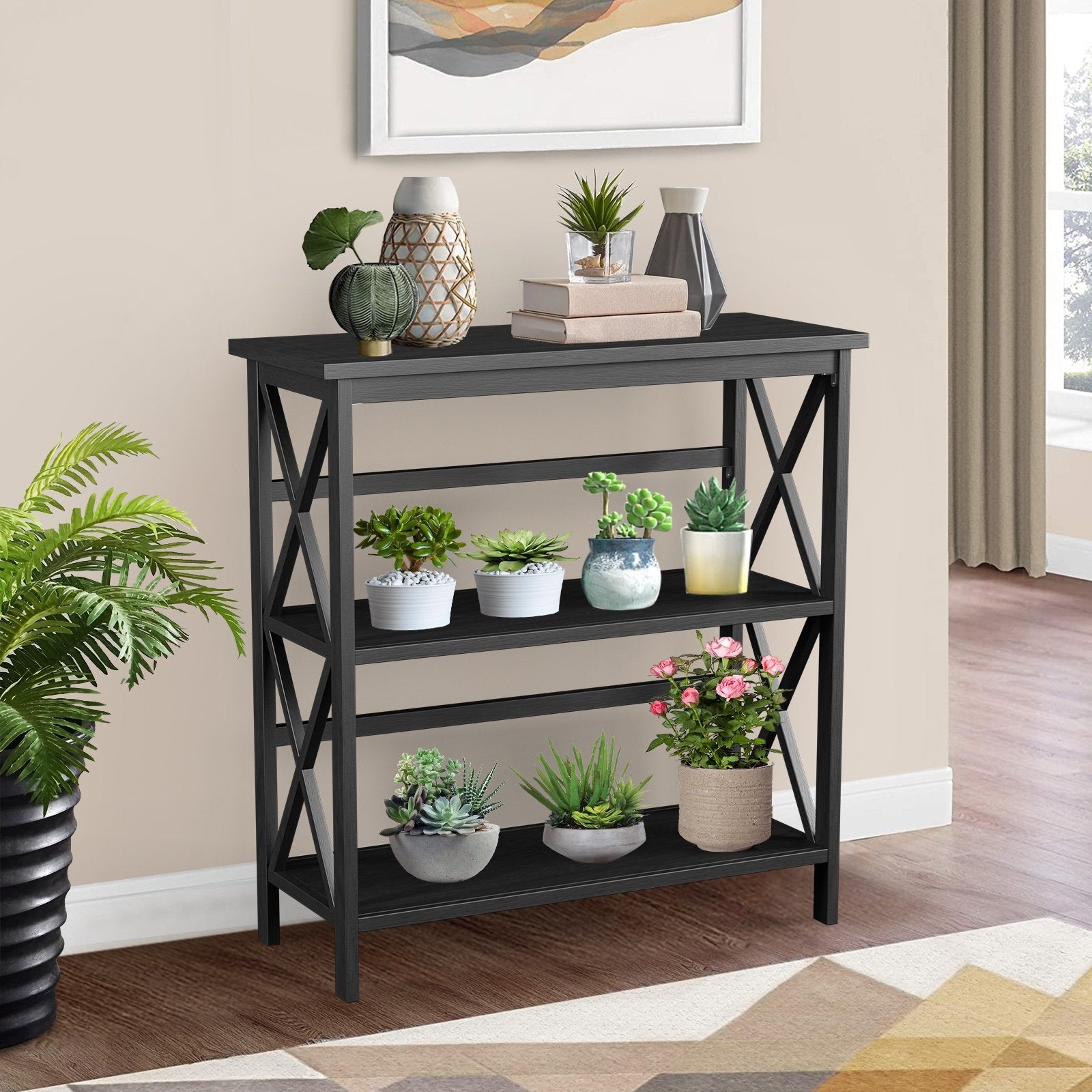 3-Tier Multi-Functional Storage Shelf Units Wooden Open Bookcase and Bookshelf, Black Bookcases at Gallery Canada