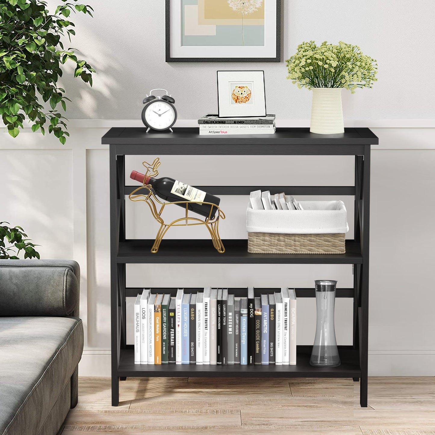 3-Tier Multi-Functional Storage Shelf Units Wooden Open Bookcase and Bookshelf, Black - Gallery Canada