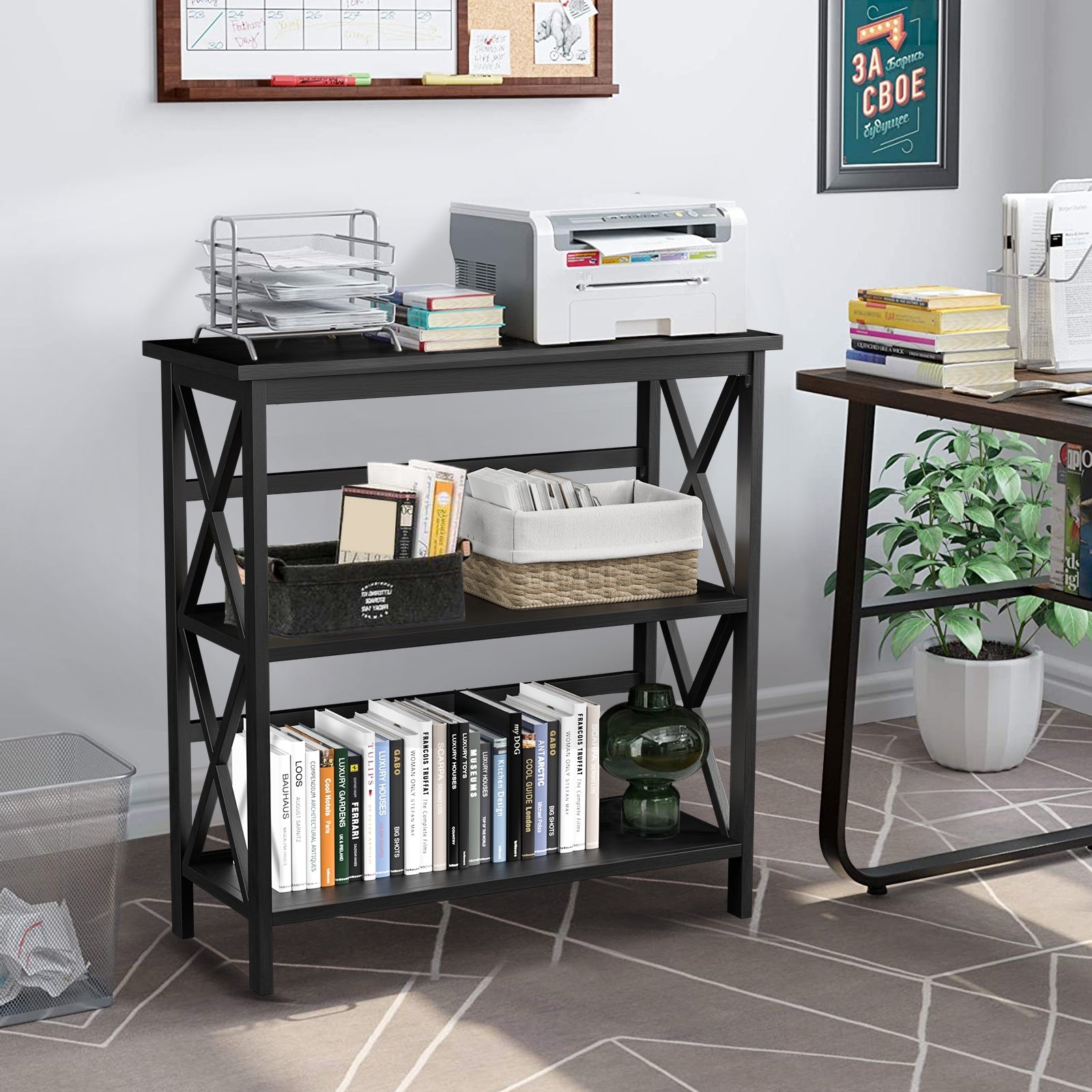 3-Tier Multi-Functional Storage Shelf Units Wooden Open Bookcase and Bookshelf, Black Bookcases at Gallery Canada
