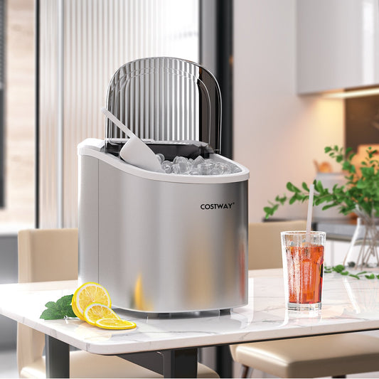 Countertop Automatic Ice Maker Machine  27Lbs/24 Hrs with Scoop and Basket, Silver - Gallery Canada