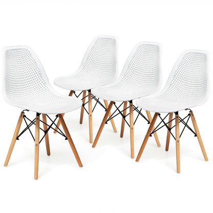 4 Pieces Modern Plastic Hollow Chair Set with Wood Leg, White Dining Chairs White at Gallery Canada