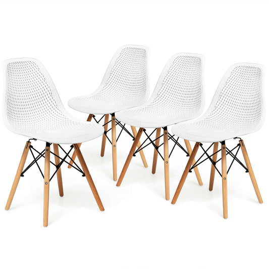 4 Piece Modern Plastic Hollow Chair Set, White Dining Chairs White at Gallery Canada