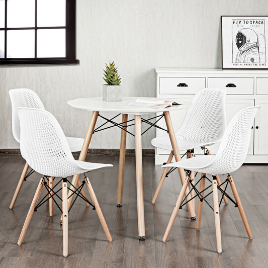 4 Pieces Modern Plastic Hollow Chair Set with Wood Leg, White - Gallery Canada