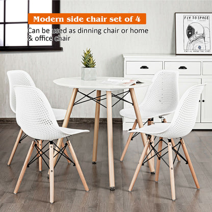 4 Pieces Modern Plastic Hollow Chair Set with Wood Leg, White Dining Chairs at Gallery Canada