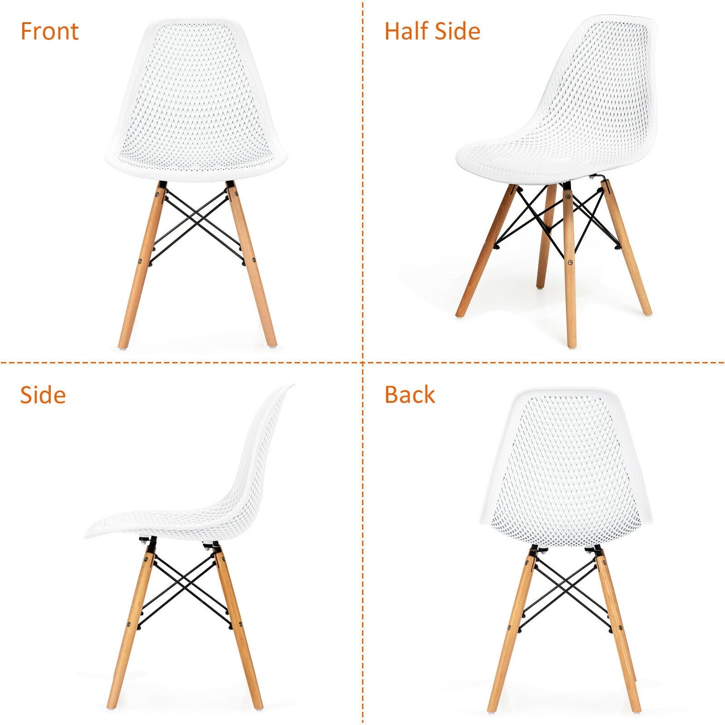 4 Pieces Modern Plastic Hollow Chair Set with Wood Leg, White Dining Chairs at Gallery Canada