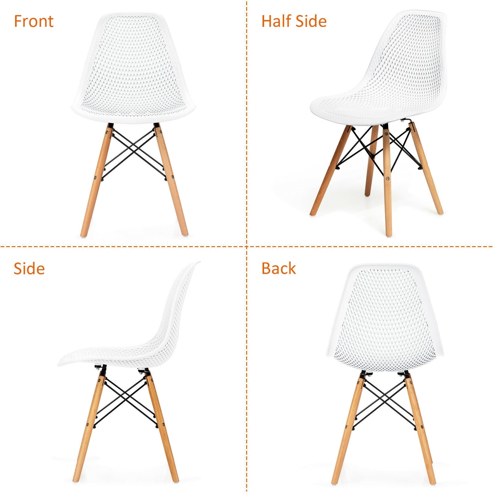 4 Pieces Modern Plastic Hollow Chair Set with Wood Leg, White Dining Chairs at Gallery Canada