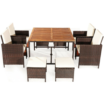 9 Pieces Patio Rattan Dining Cushioned Chairs Set, White Patio Dining Sets at Gallery Canada