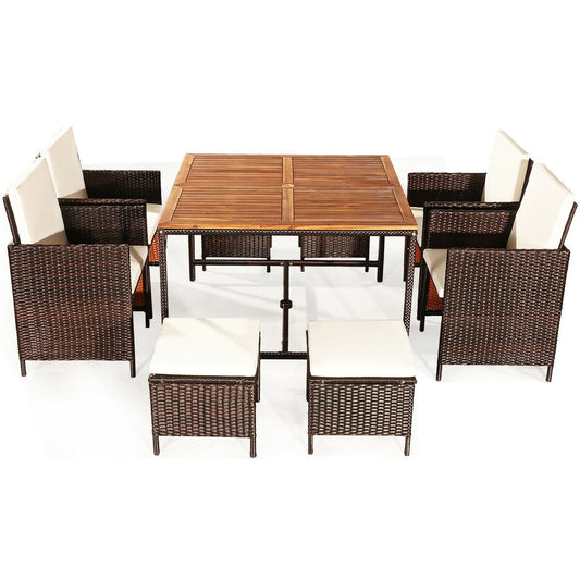 9 Pieces Patio Rattan Dining Cushioned Chairs Set, White Patio Dining Sets White at Gallery Canada