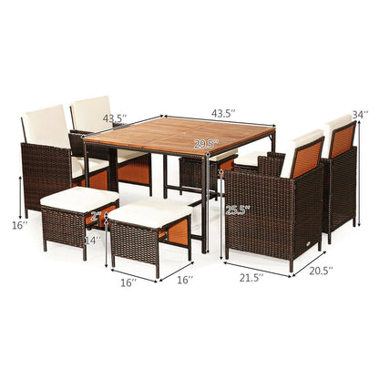 9 Pieces Patio Rattan Dining Cushioned Chairs Set, White Patio Dining Sets at Gallery Canada