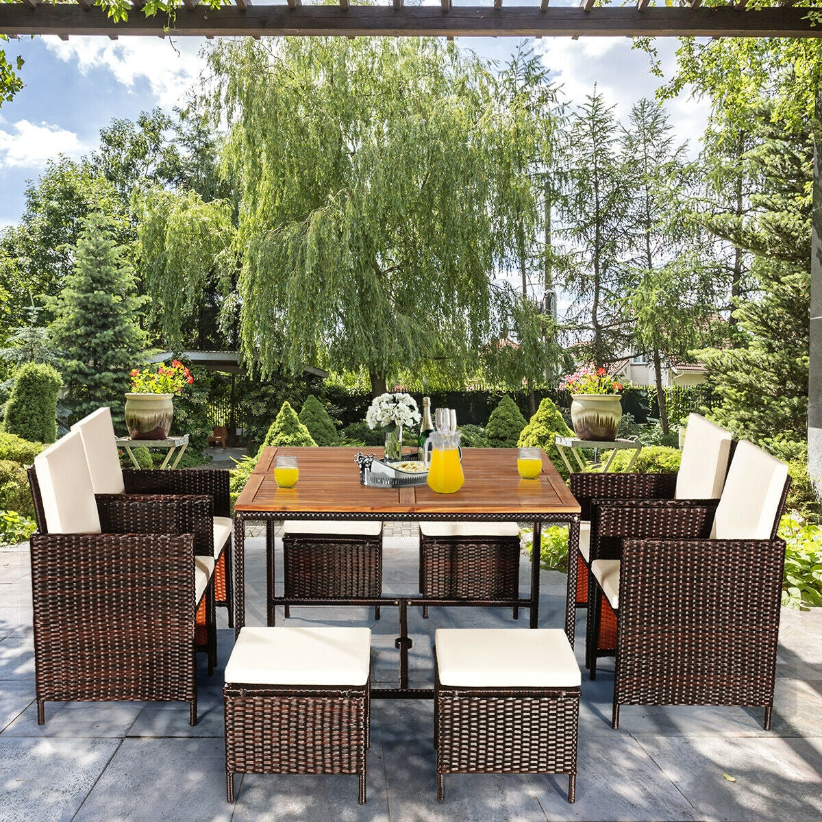 9 Pieces Patio Rattan Dining Cushioned Chairs Set, White Patio Dining Sets at Gallery Canada