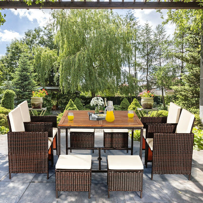 9 Pieces Patio Rattan Dining Cushioned Chairs Set, White Patio Dining Sets at Gallery Canada