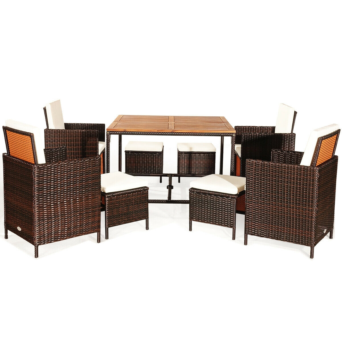 9 Pieces Patio Rattan Dining Cushioned Chairs Set, White Patio Dining Sets at Gallery Canada