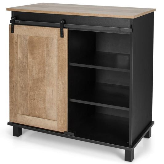 Kitchen Buffet Sideboard with Sliding Barn Door 2 Drawers and Wine Rack, Natural - Gallery Canada