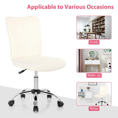 Armless Faux Fur Leisure Office Chair with Adjustable Swivel, White - Gallery Canada