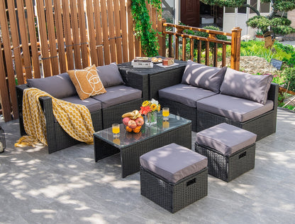8 Pieces Patio Rattan Storage Table Furniture Set, Gray Outdoor Sectionals at Gallery Canada