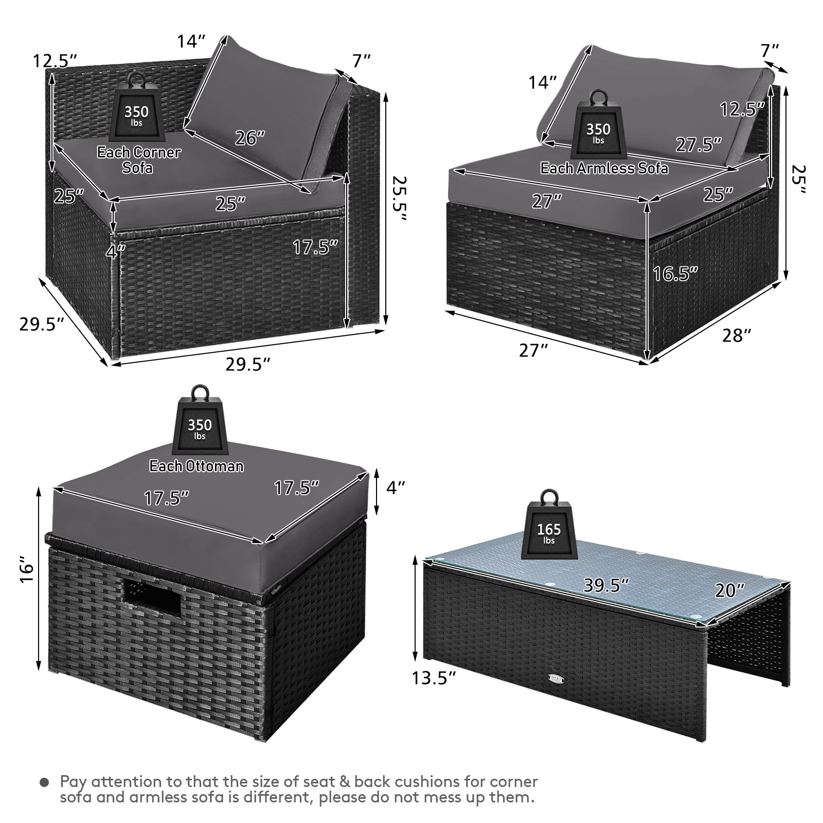 8 Pieces Patio Rattan Storage Table Furniture Set, Gray Outdoor Sectionals at Gallery Canada