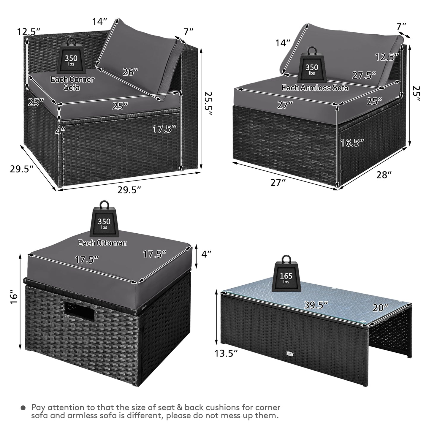 8 Pieces Patio Rattan Storage Table Furniture Set, Gray Outdoor Sectionals at Gallery Canada