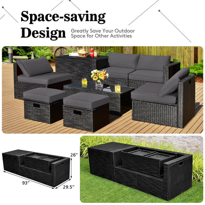 8 Pieces Patio Rattan Storage Table Furniture Set, Gray Outdoor Sectionals at Gallery Canada