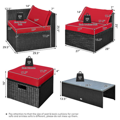 8 Pieces Patio Rattan Storage Table Furniture Set, Red Outdoor Sectionals at Gallery Canada