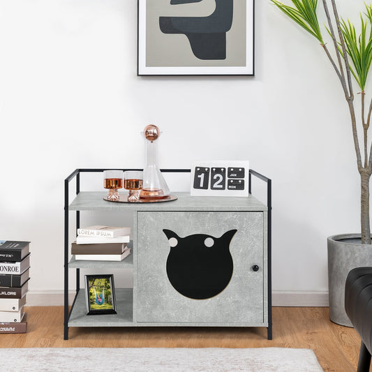 Enclosure Hidden Litter Furniture Cabinet with 2-Tier Storage Shelf, Gray - Gallery Canada