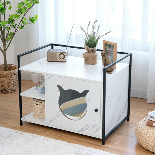 Enclosure Hidden Litter Furniture Cabinet with 2-Tier Storage Shelf, White - Gallery Canada