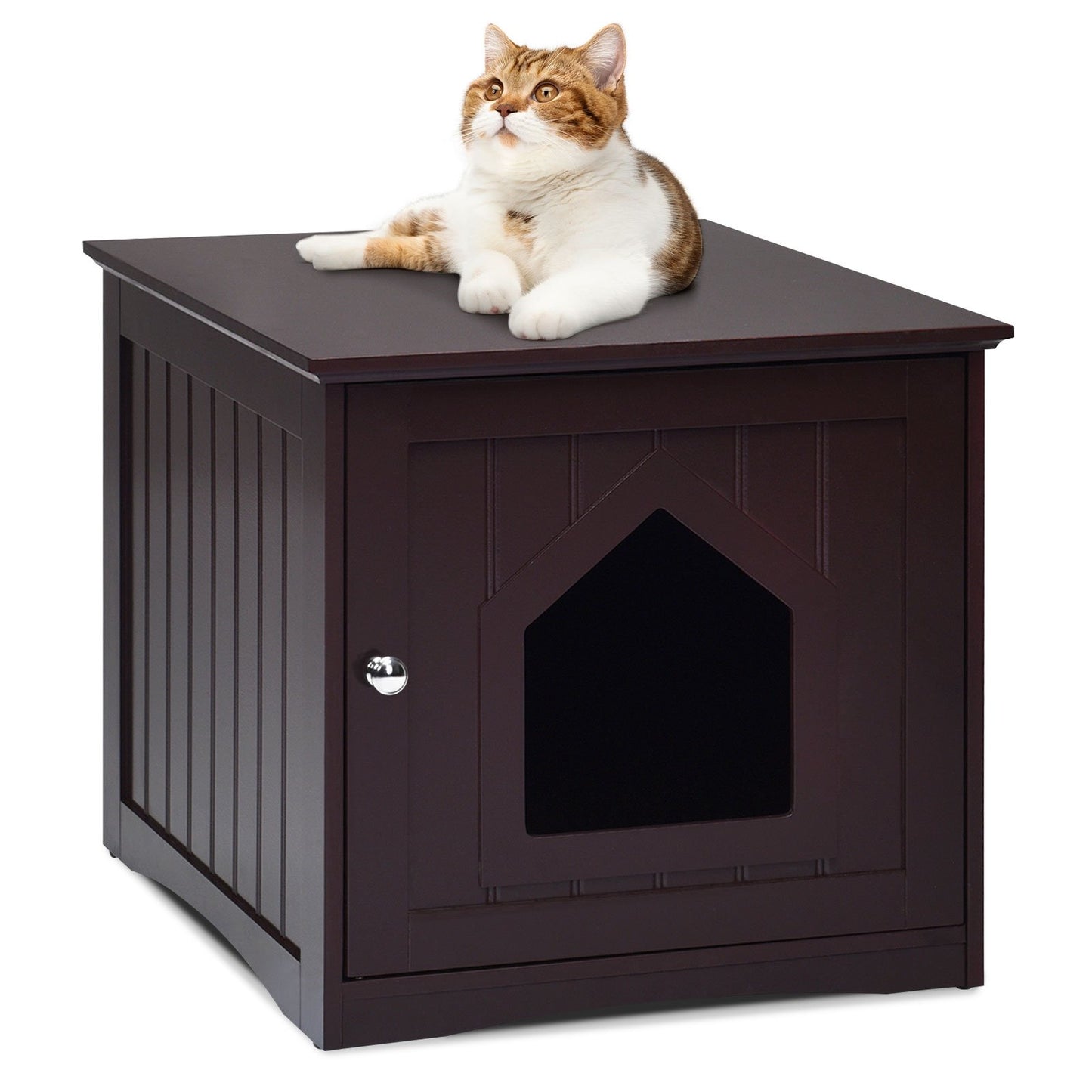 Sidetable Nightstand Weatherproof Multi-function Cat House, Brown