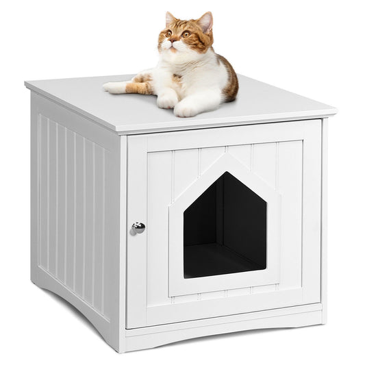 Sidetable Nightstand Weatherproof Multi-function Cat House, White - Gallery Canada