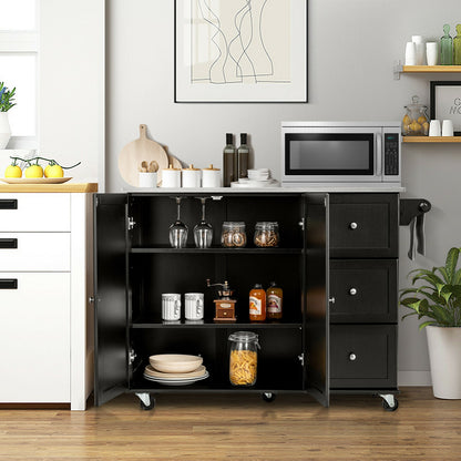 Kitchen Island 2-Door Storage Cabinet with Stainless Steel Top and Drawers, Black Sideboards Cabinets & Buffets at Gallery Canada