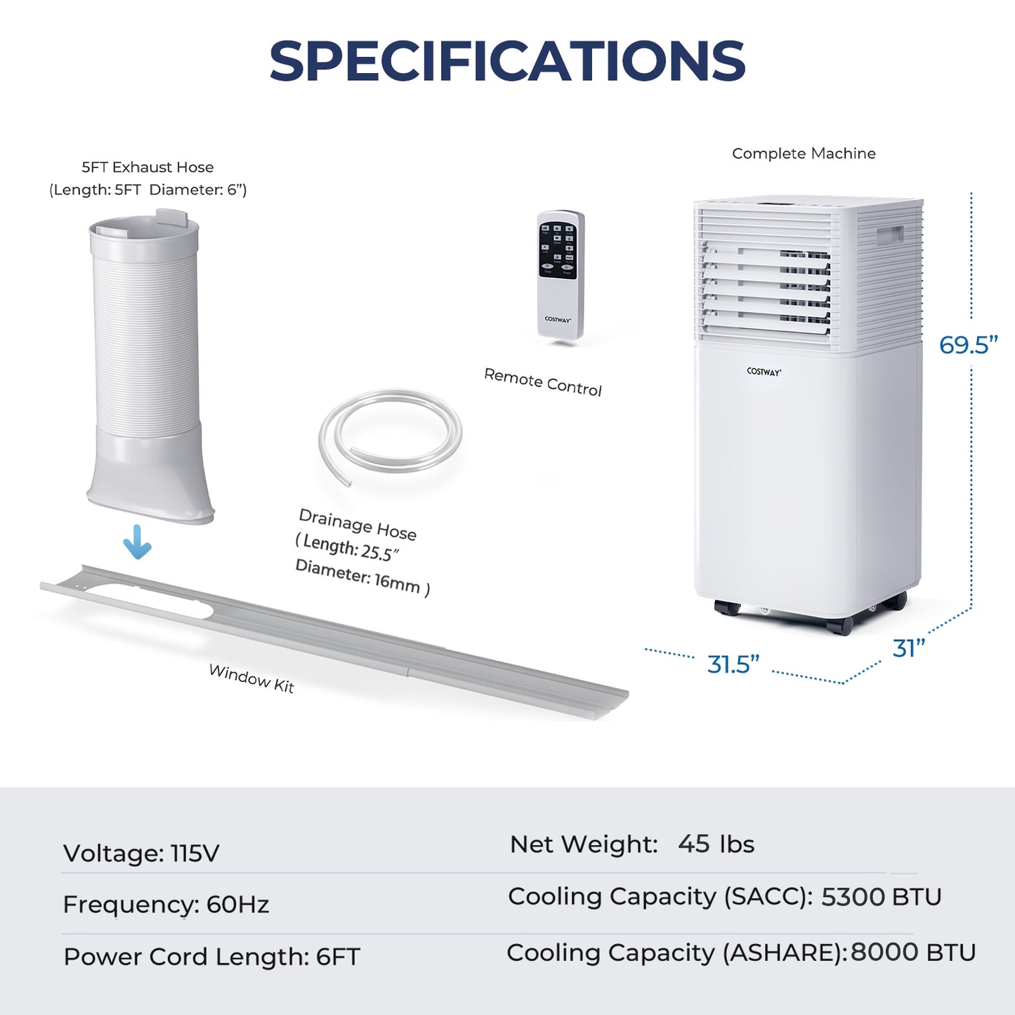 8000 BTU 3-in-1 Air Cooler, Dehumidifier, Fan, White Portable Air Conditioners at Gallery Canada
