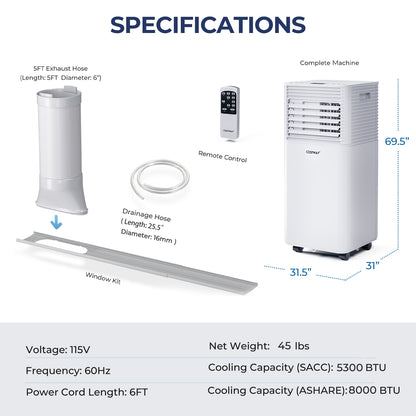 8000 BTU 3-in-1 Air Cooler, Dehumidifier, Fan, White Portable Air Conditioners at Gallery Canada