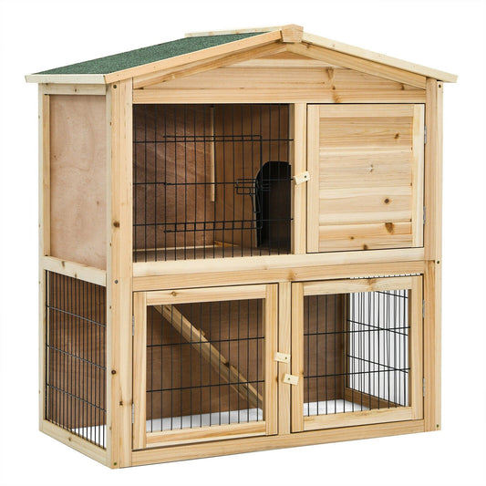 35 Inch Wooden Chicken Coop with Ramp, Natural
