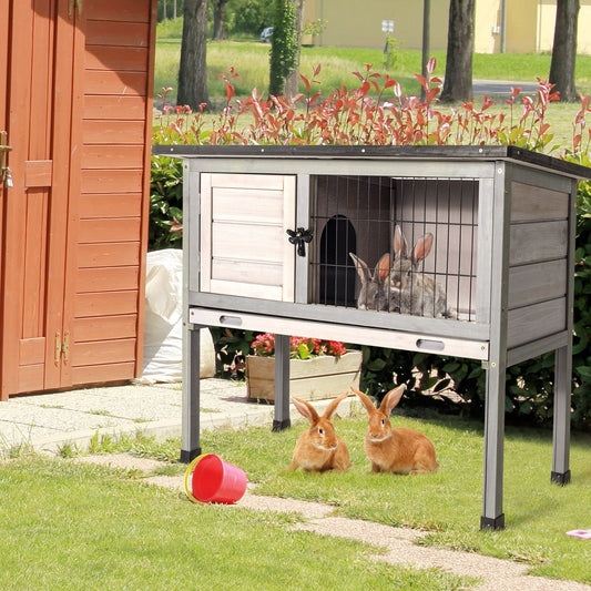 Small Elevated Rabbit Hutch with Hinged Asphalt Roof and Removable Tray, Gray - Gallery Canada