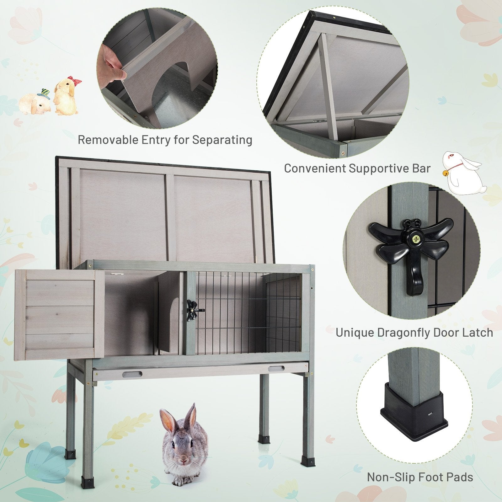 Small Elevated Rabbit Hutch with Hinged Asphalt Roof and Removable Tray, Gray at Gallery Canada