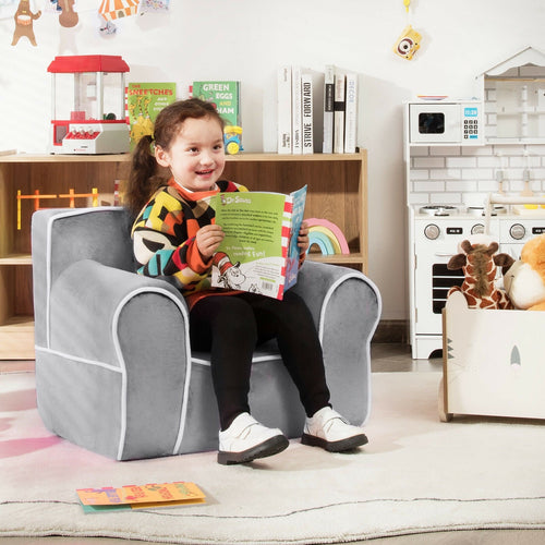 Upholstered Kids Sofa with Velvet Fabric and High-Quality Sponge, Gray