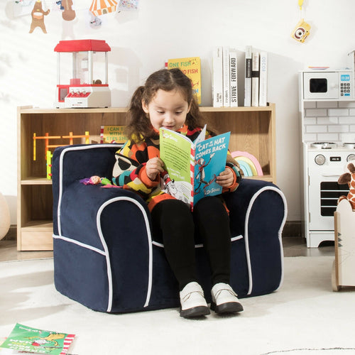 Upholstered Kids Sofa with Velvet Fabric and High-Quality Sponge, Navy